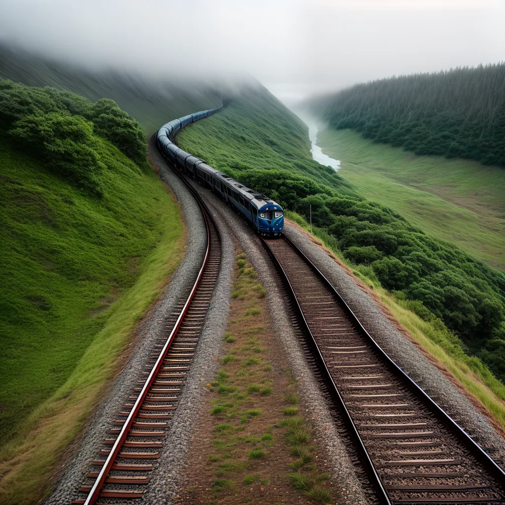 Ferrovia nos Sonhos: Sua Jornada Emocional e Espiritual. 6 Fotos trilho nevoa jornada interior
