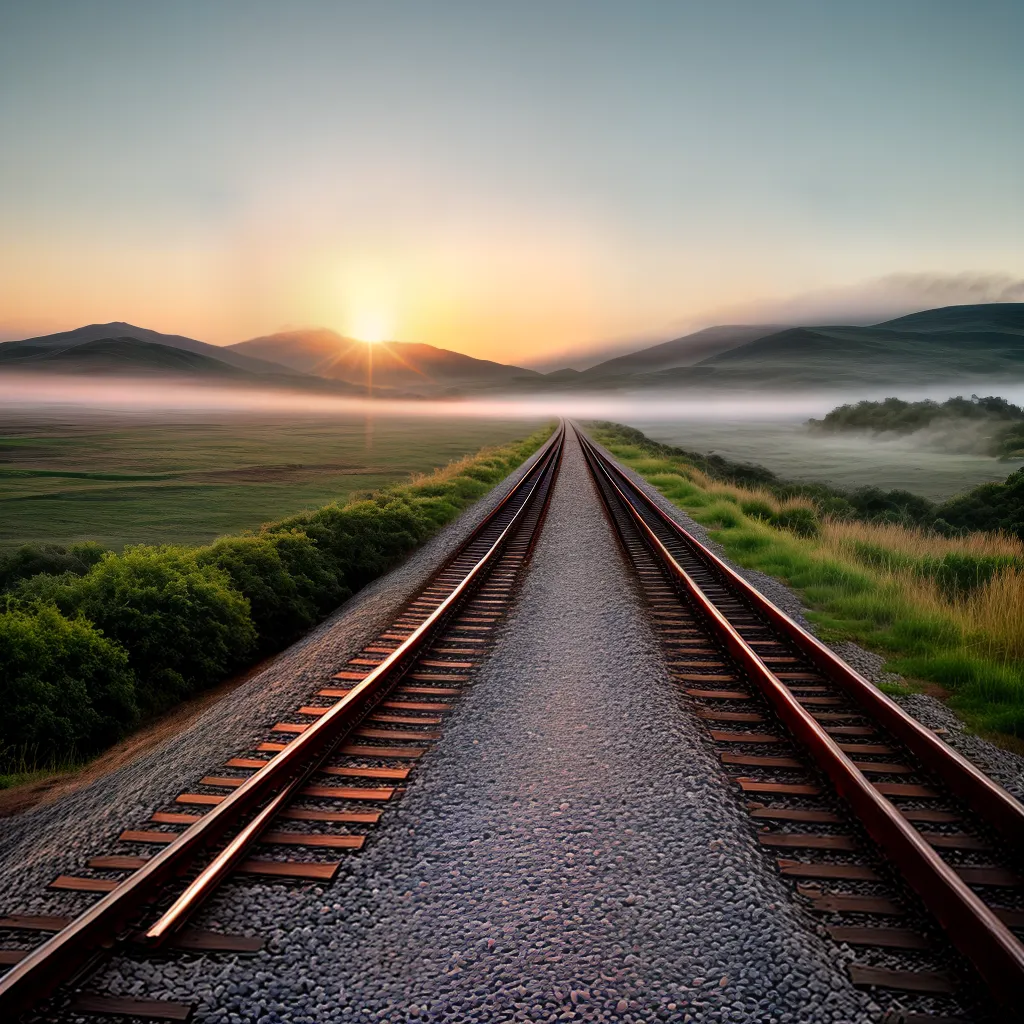 Ferrovia nos Sonhos: Sua Jornada Emocional e Espiritual. 4 Fotos trilhos nevoa jornada trem