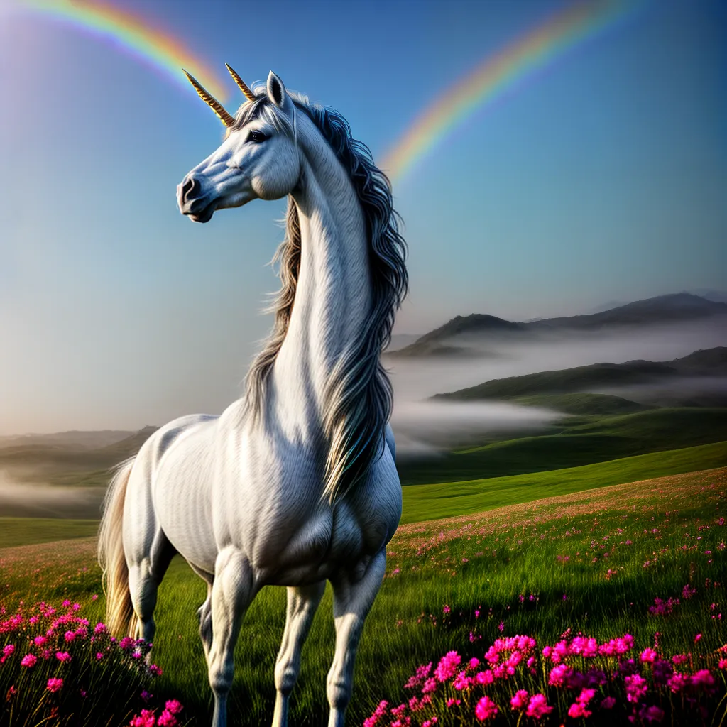 Fotos unicornio arcoiris campo flores