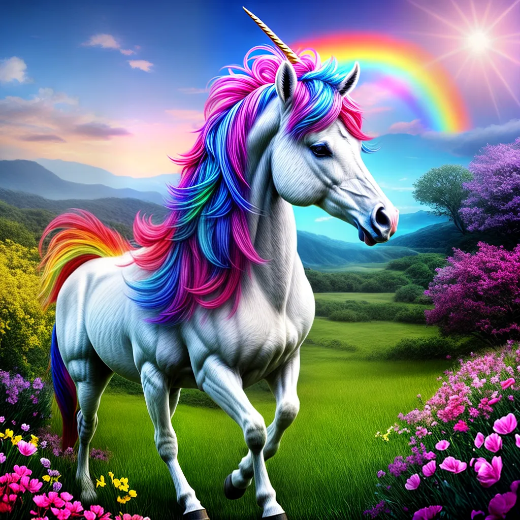 Fotos unicornio arcoiris magia campo flor