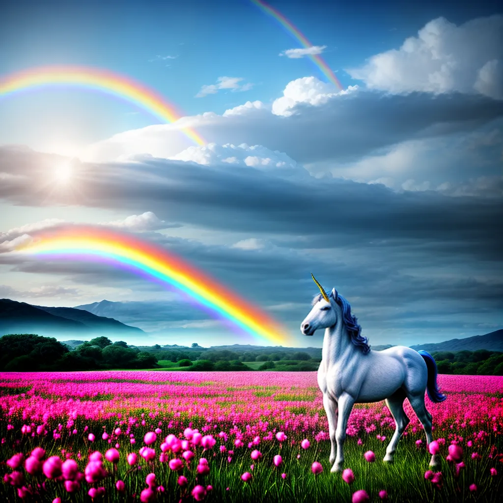 Fotos unicornio campo flores arcoiris brilho
