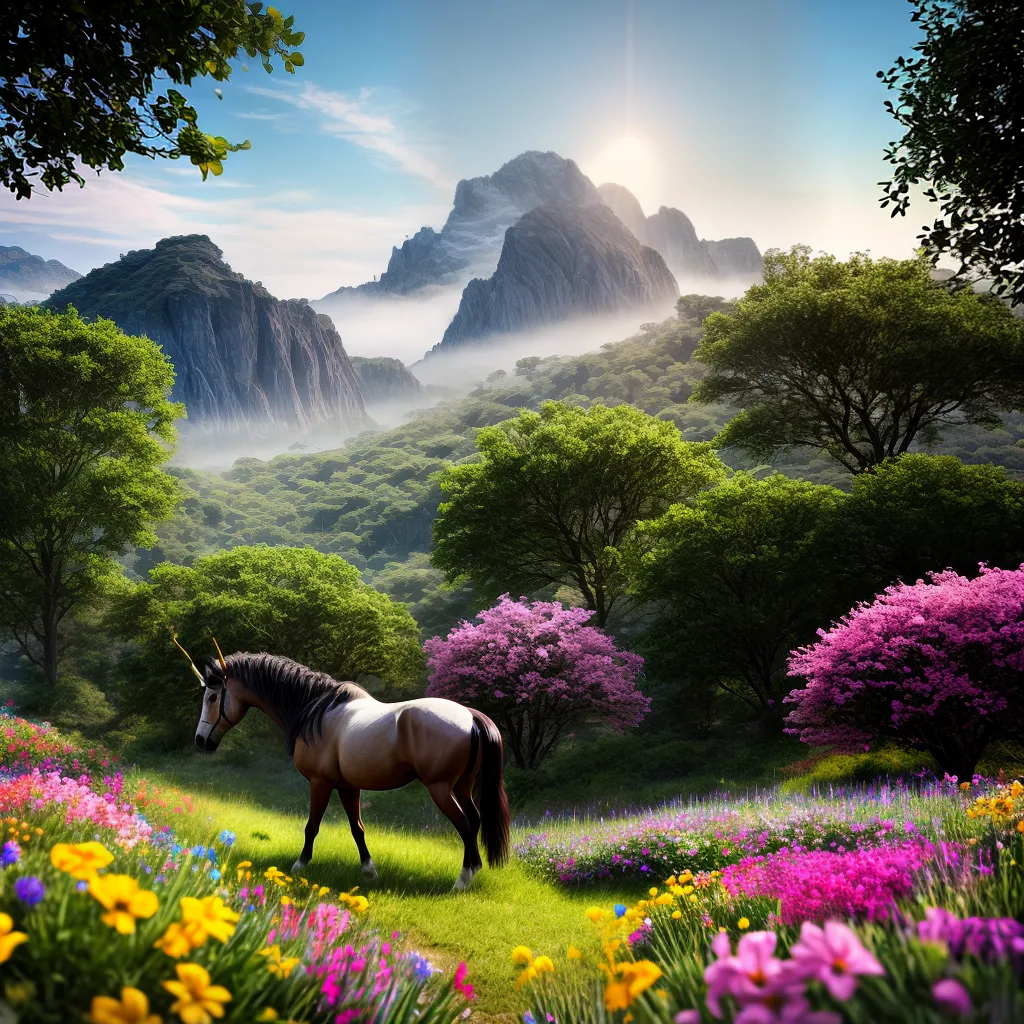 Fotos unicornio campo flores brilho magia 2