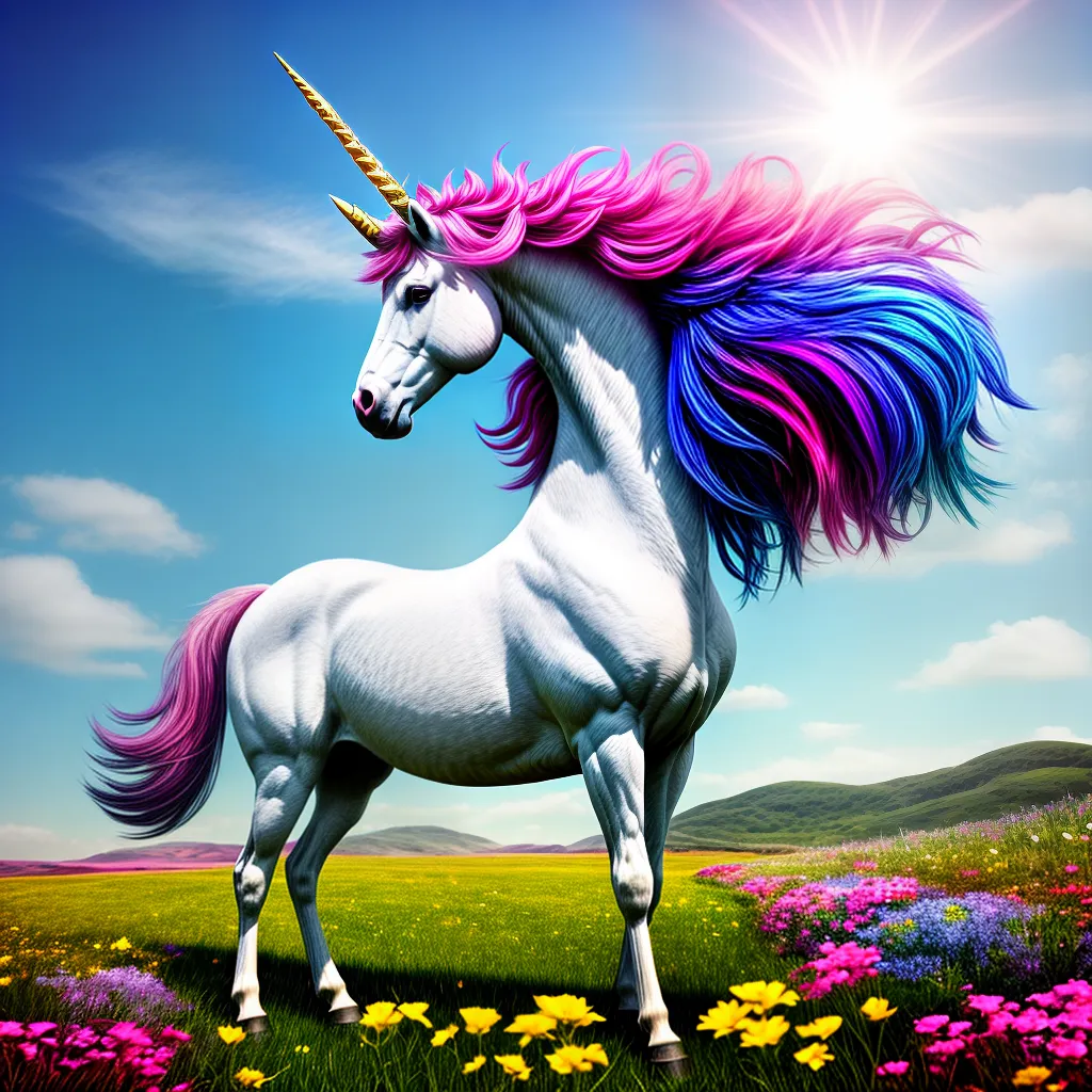 Fotos unicornio campo flores brilho sol