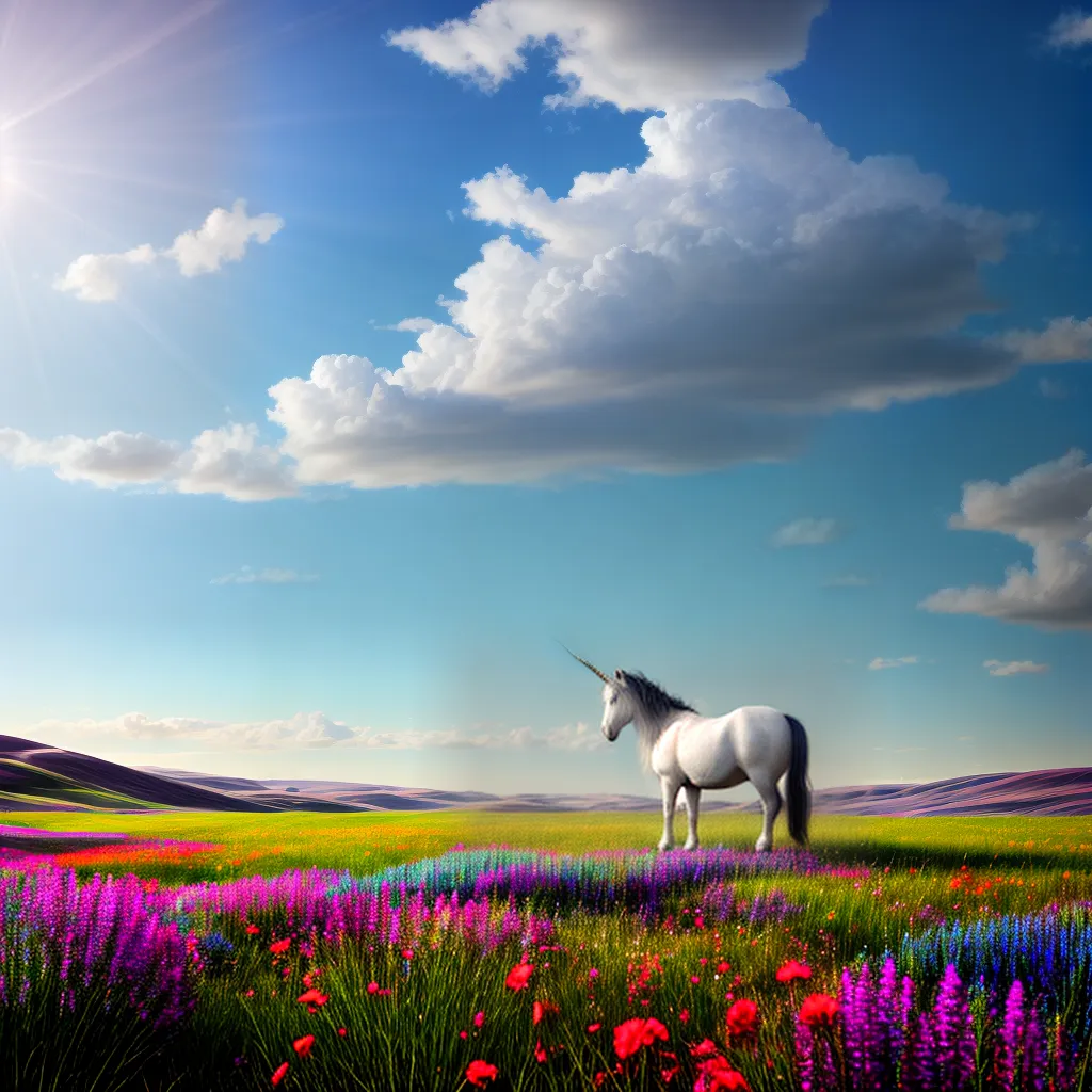 Fotos unicornio campo flores brilho