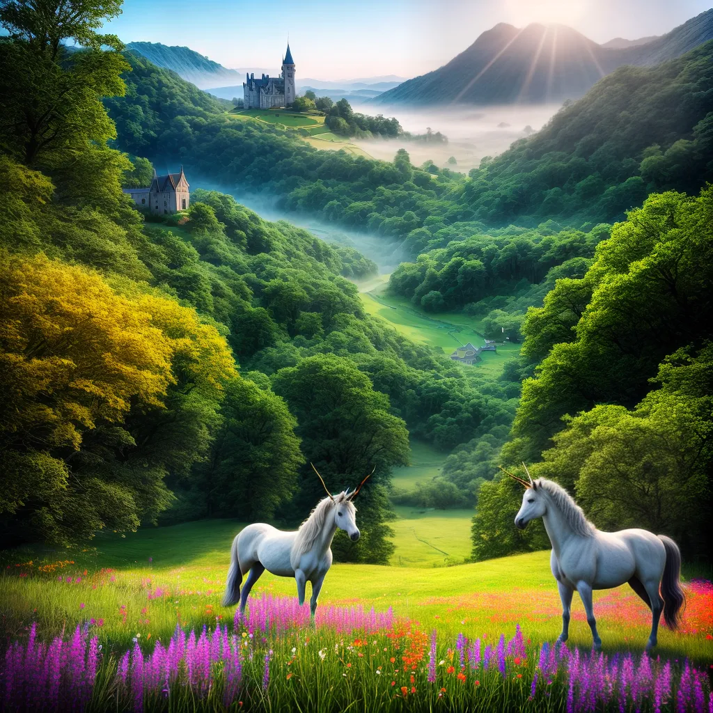 Fotos unicornio campo flores castelo magia