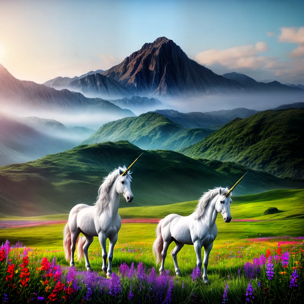 Fotos unicornio campo flores magia 1