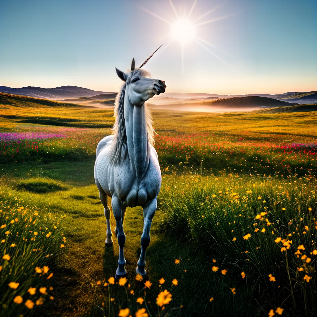 Fotos unicornio campo flores magia poder