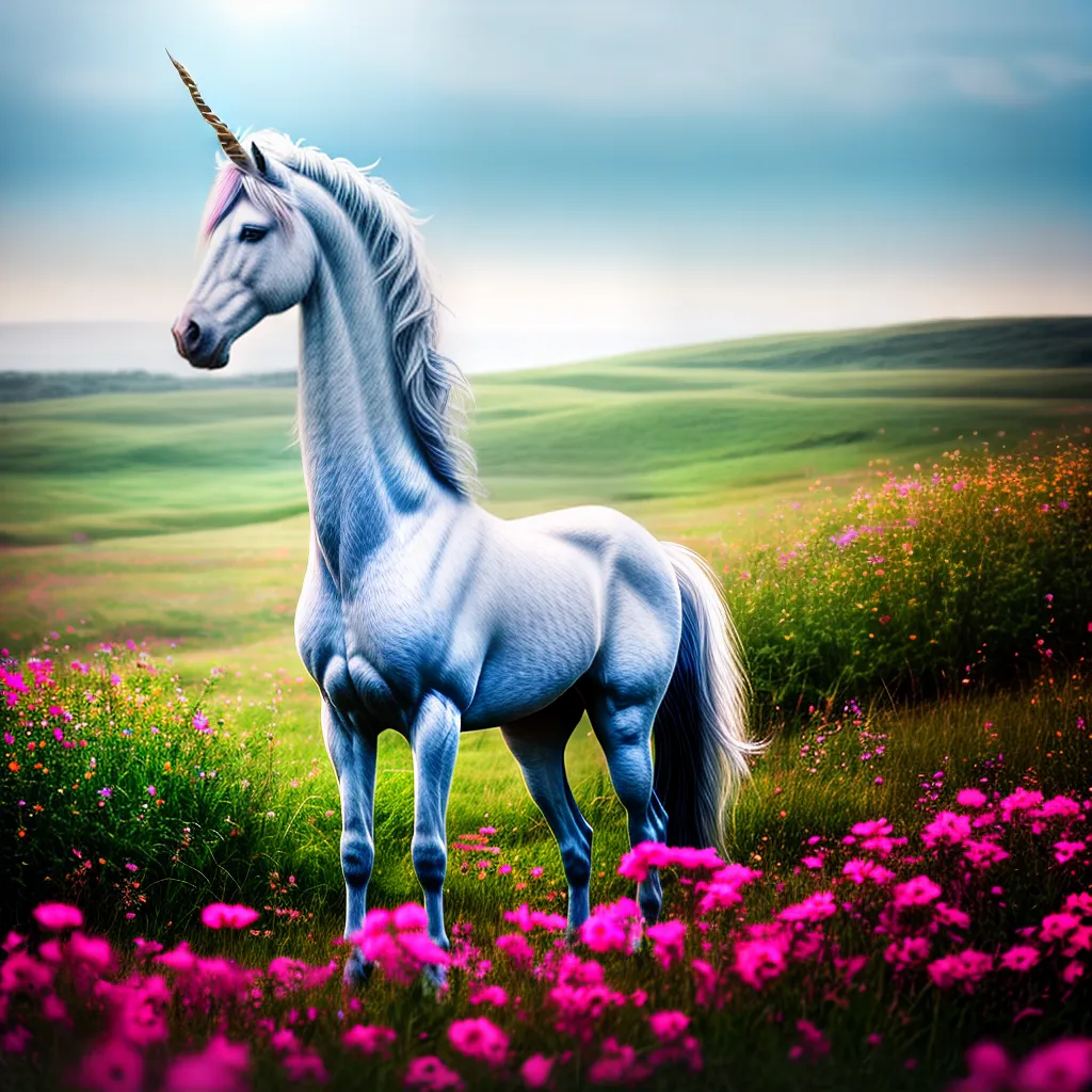 Fotos unicornio campo flores magia pureza 1