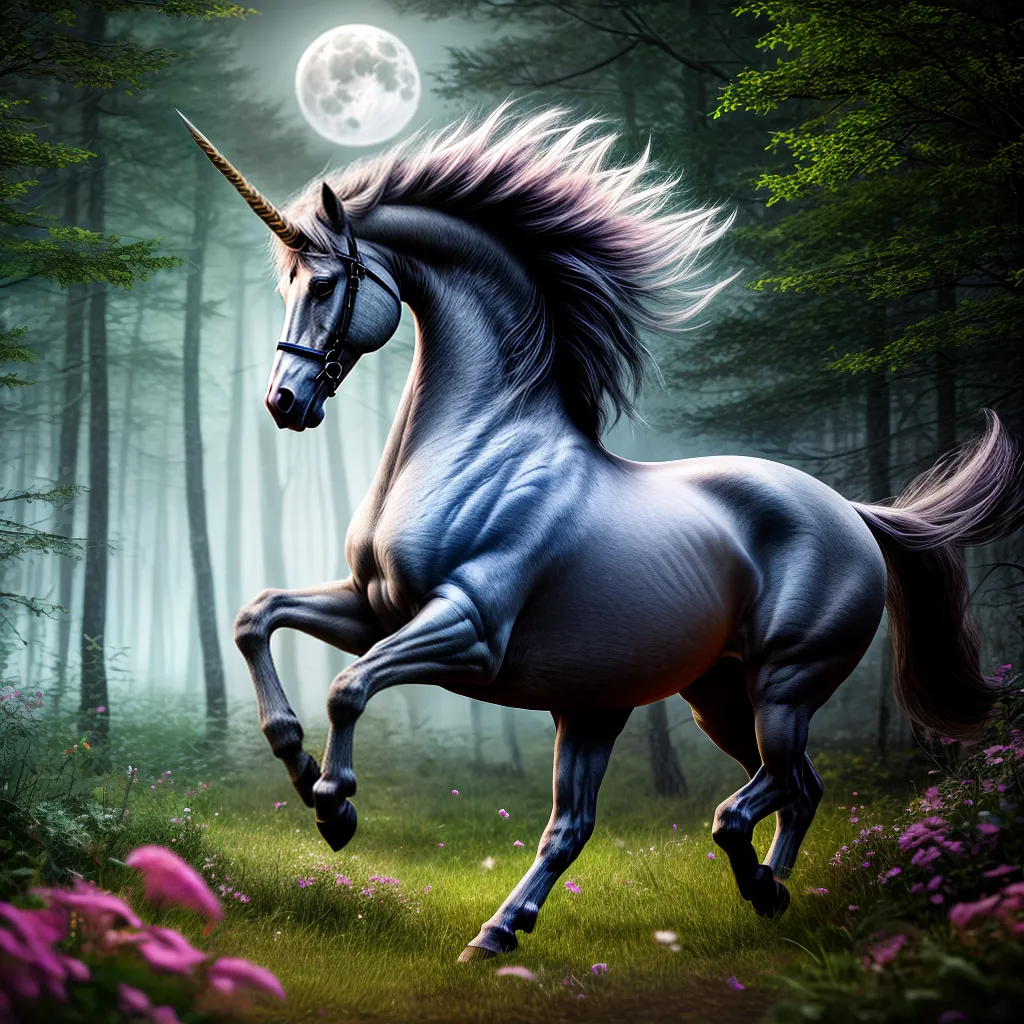 Fotos unicornio floresta fogo lua