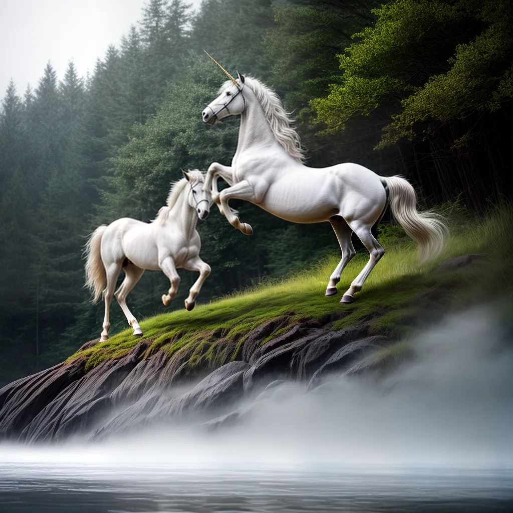 Fotos unicornio magia floresta nevoa