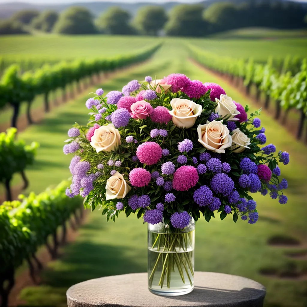 Qual é o Significado de Sonhar com um Vaso de Flores em um Vinhedo? 3 Fotos vaso flores vinicola natureza prosperidade paz