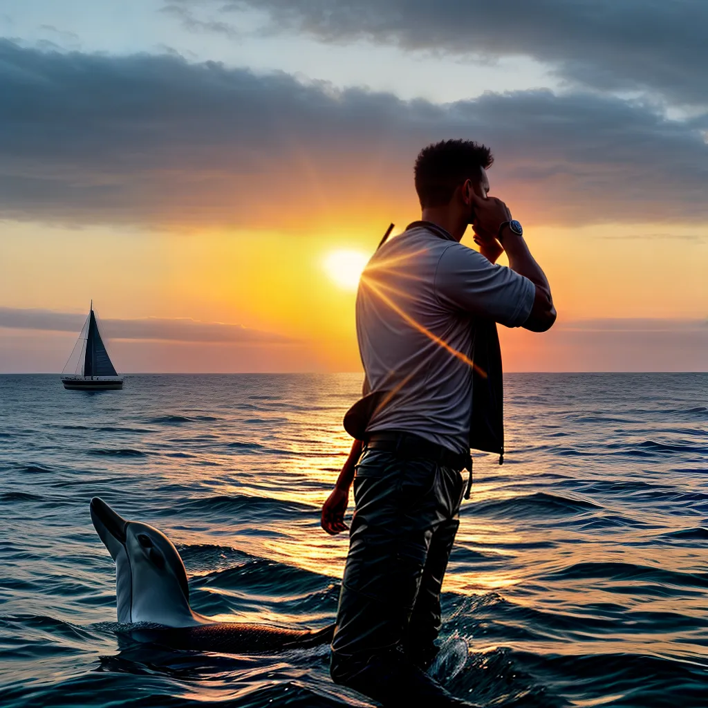 Fotos velejador por do sol golfinhos aventura