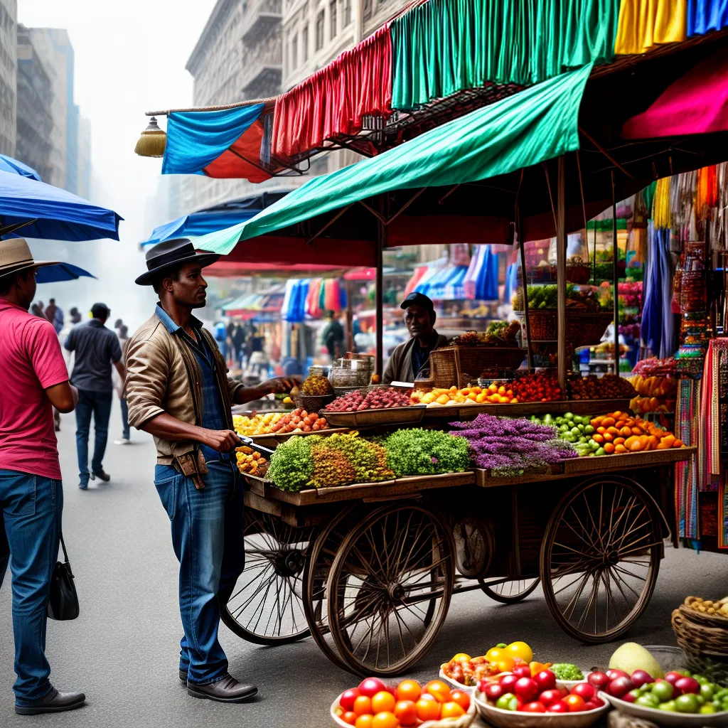 Fotos vendedor rua produtos coloridos sonho