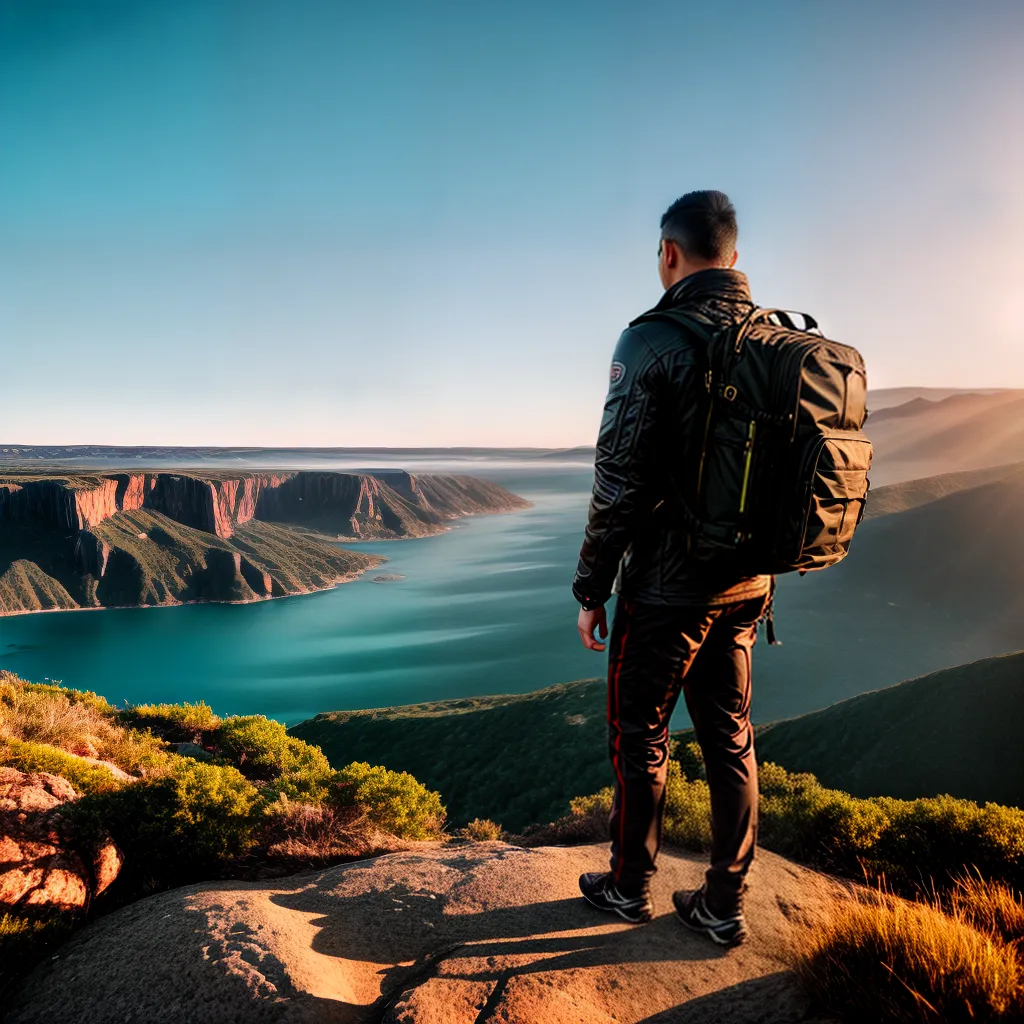 Descubra o significado de sonhar com turismo, passeio e férias 2 Fotos viajante cliff paisagem por do sol