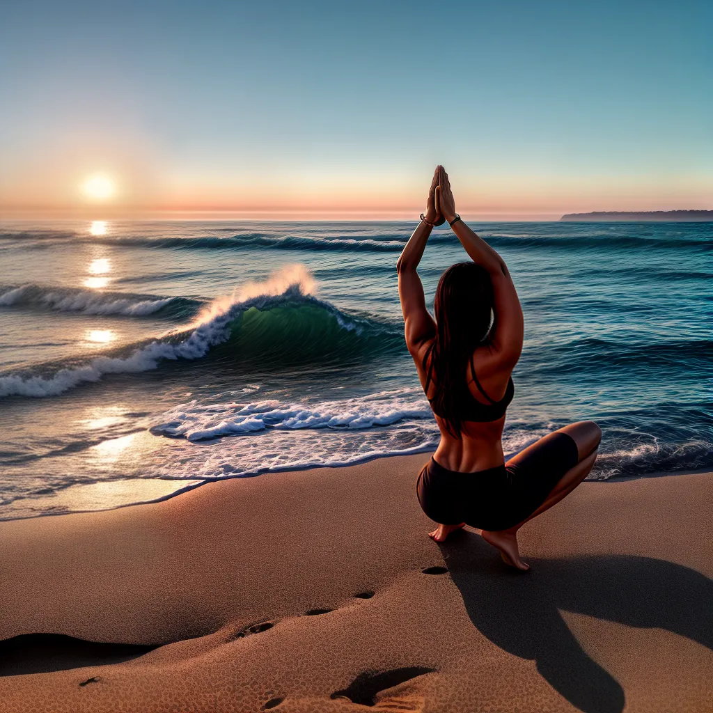 Fotos yoga praia por do sol serenidade