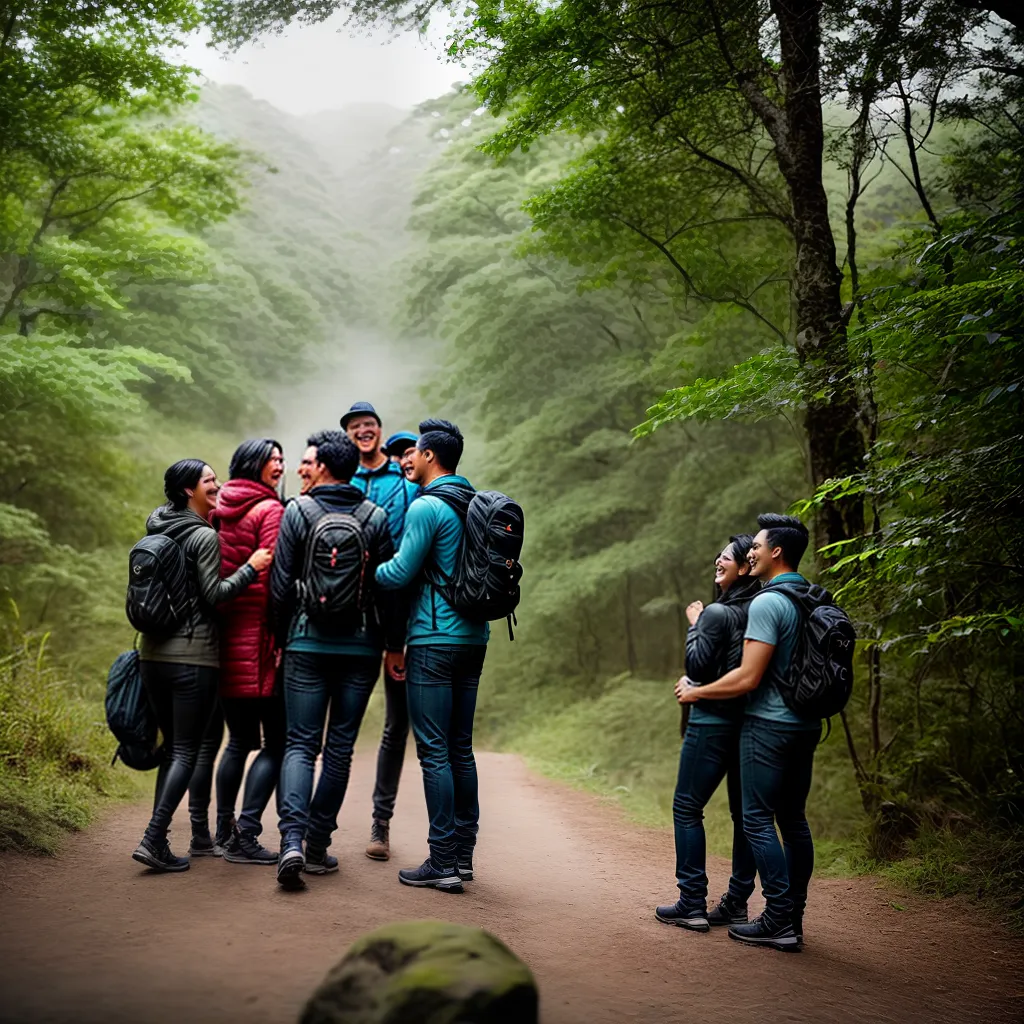 Fotos amigos explorando reserva natural