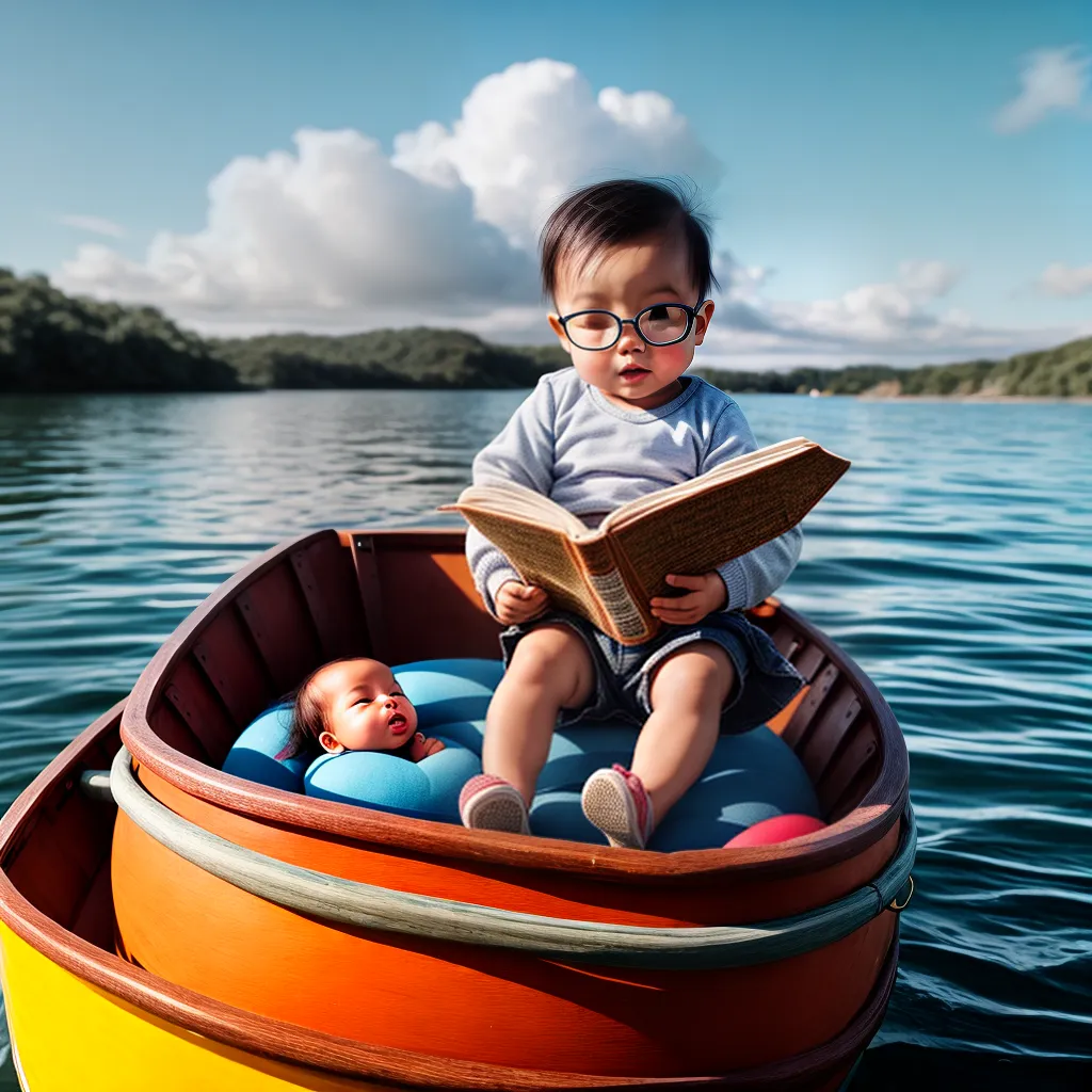 Fotos bebe intelectual sonhando passeio barco