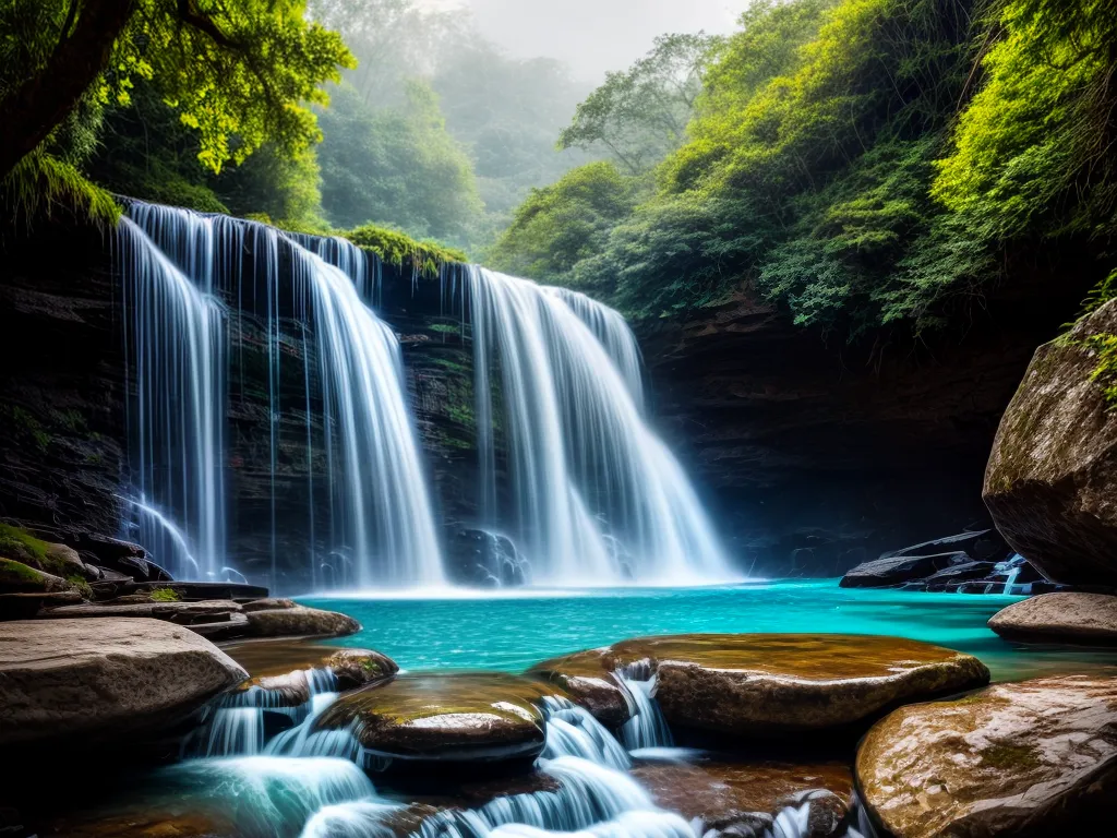 Fotos cachoeira floresta atleta mergulho