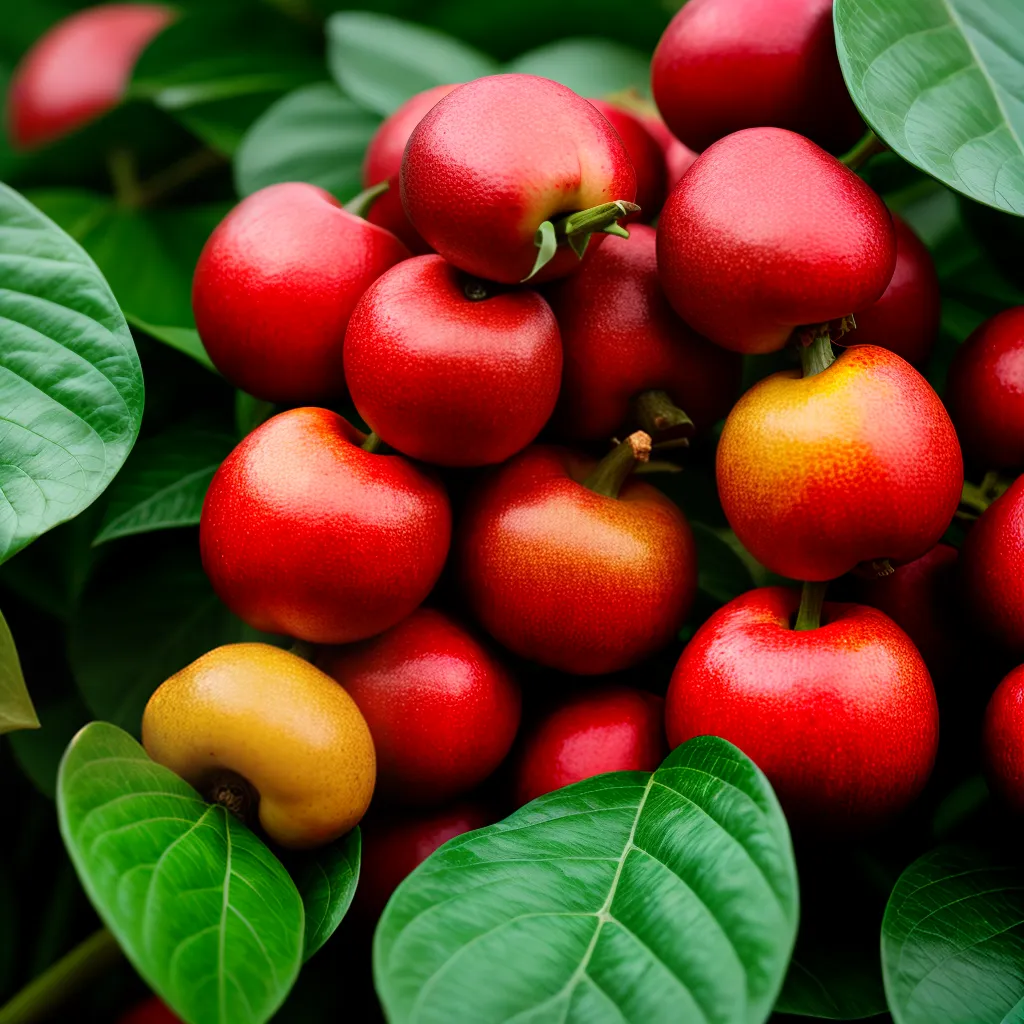 Fotos caju maduro fruta colorida folhas