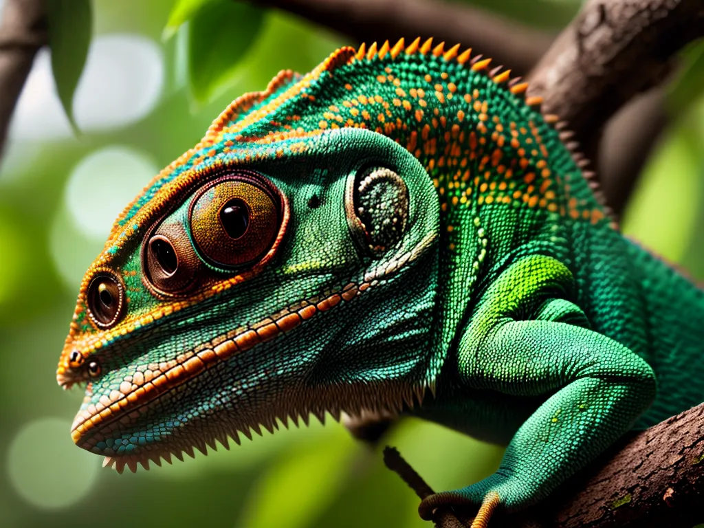 Fotos camaleao verde olhos focados