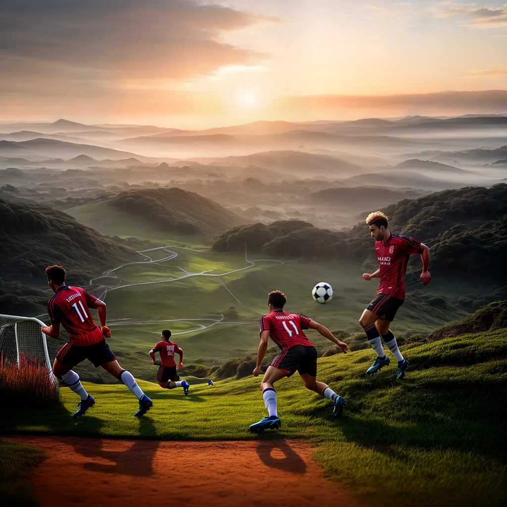 Fotos campo futebol por do sol jogadores