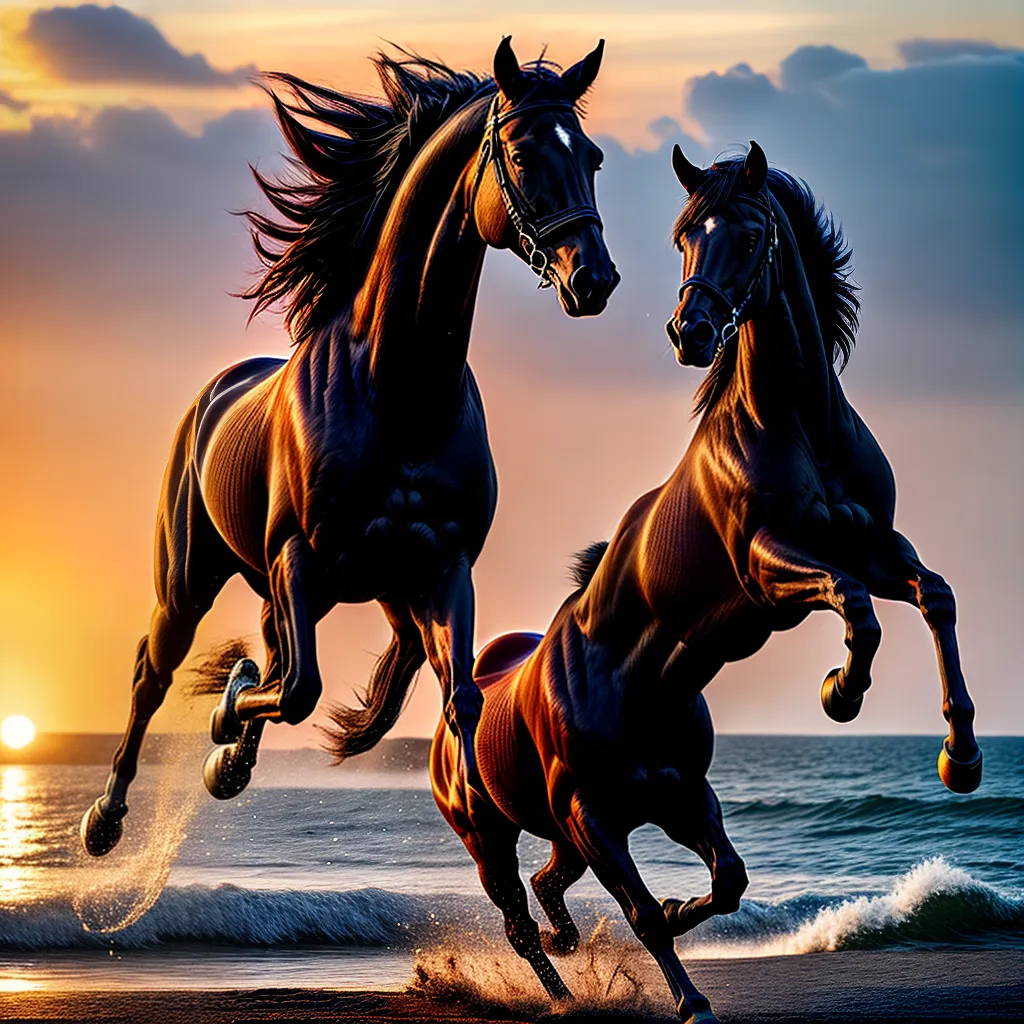 Fotos cavalo negro praia por do sol