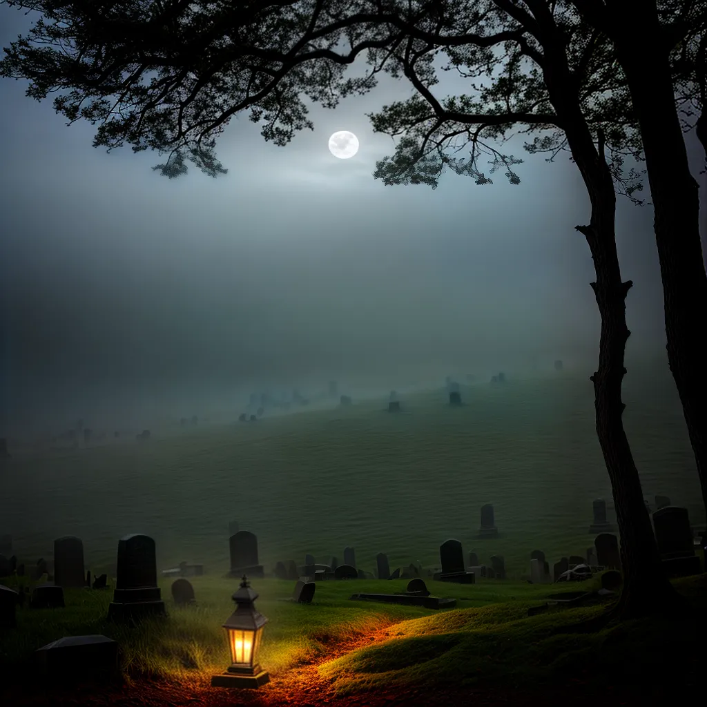 10. Os segredos ocultos por trás dos sepultamentos nos sonhos 3 Fotos cemiterio misterioso lanterna nevoeiro