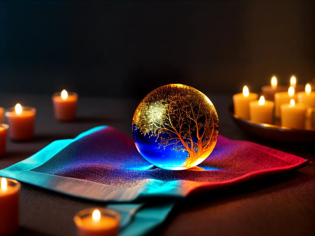 Fotos cena mistica bola cristal veludo