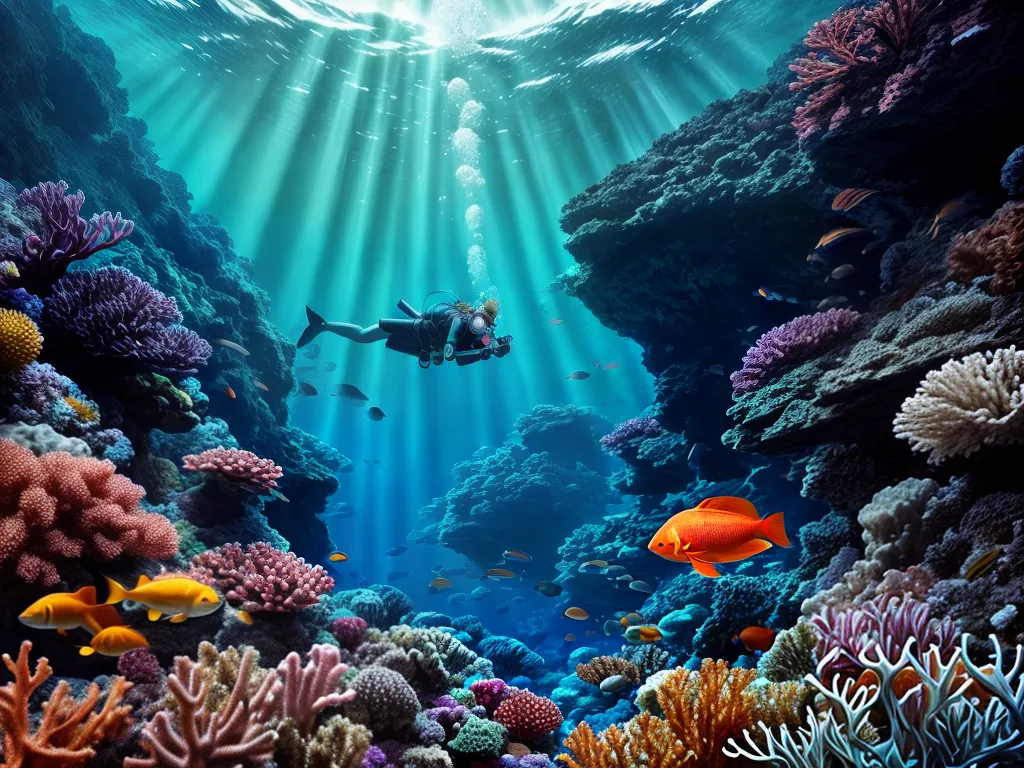 Viagens Submersas: Desvendando o Significado dos Sonhos Aquáticos 5 Fotos cenario subaquatico recifes corais mergulhador