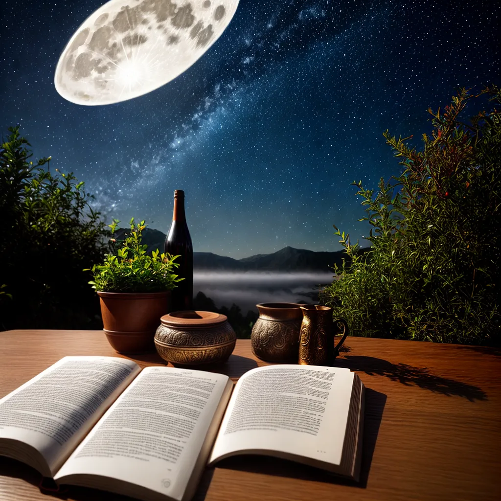 Explorando o Universo dos Sonhos: Relíquias e Revelações 5 Fotos ceu estrelado lua cheia livro misterioso