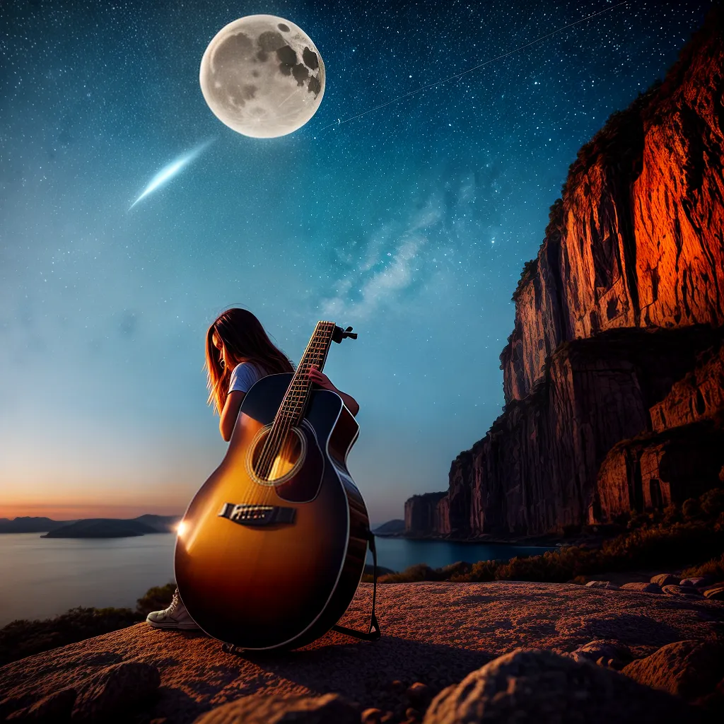 Melodia Celestial: O Significado de Sonhar com a Guitarra 5 Fotos ceu estrelado lua guitarra magica