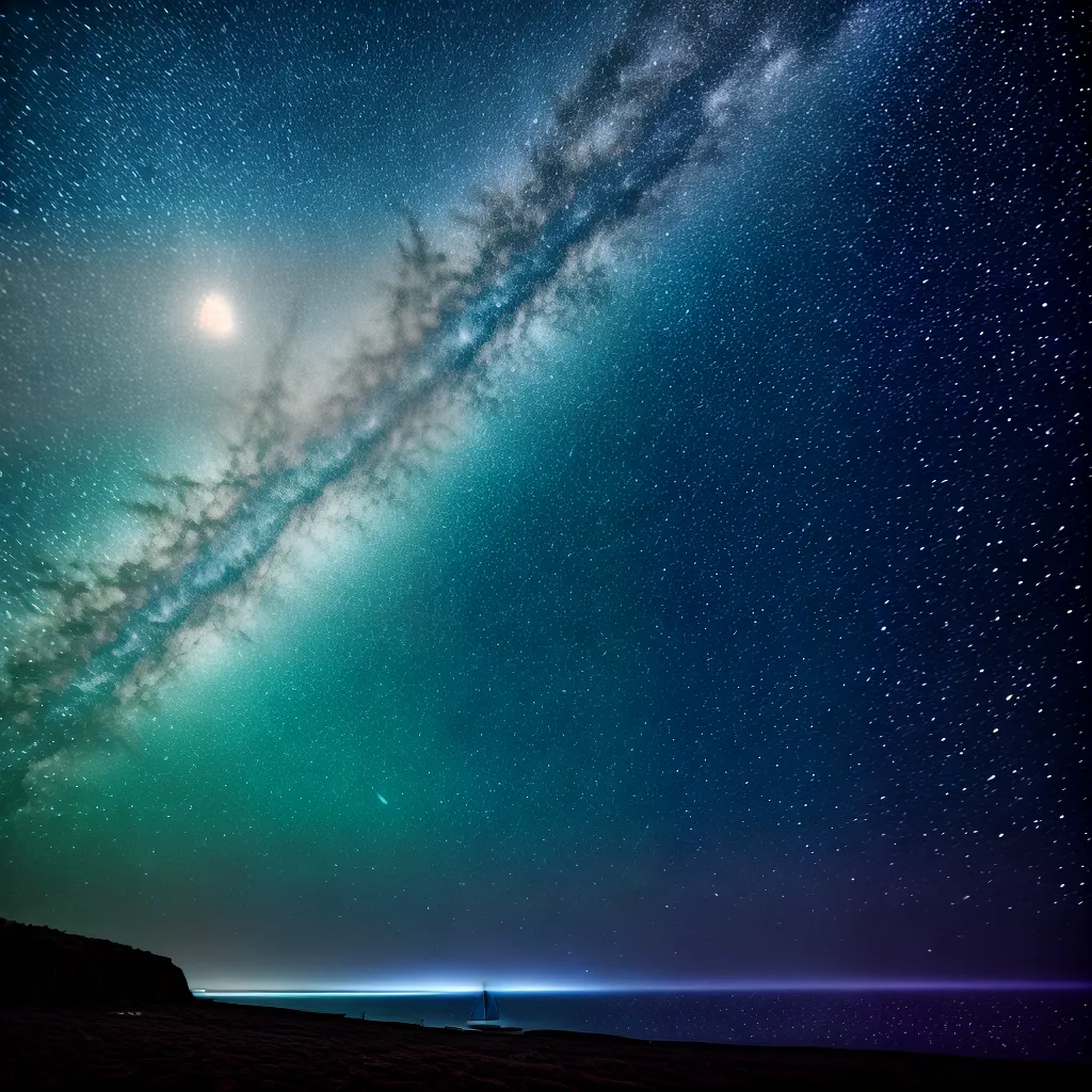 Fotos ceu estrelado lua reflexo oceano veleiro
