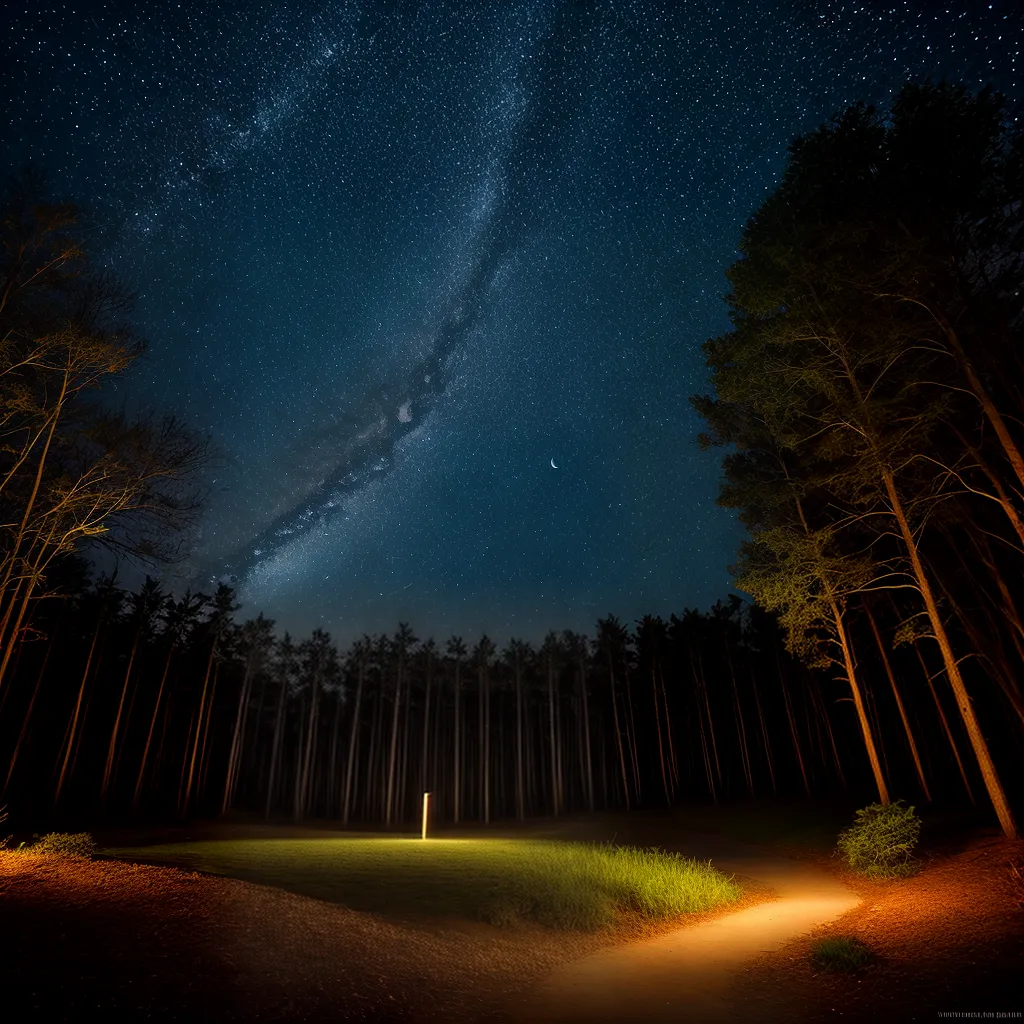Fotos ceu estrelado luar floresta misterio