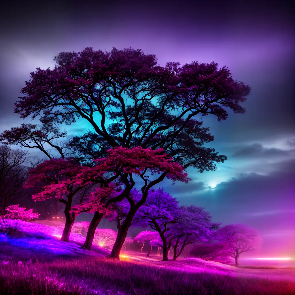 Fotos ceu noturno roxo brilho magico