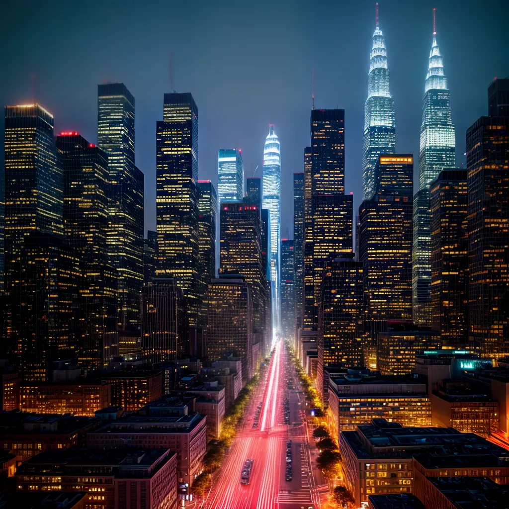 Fotos cidade noturna arranha ceus hidrante