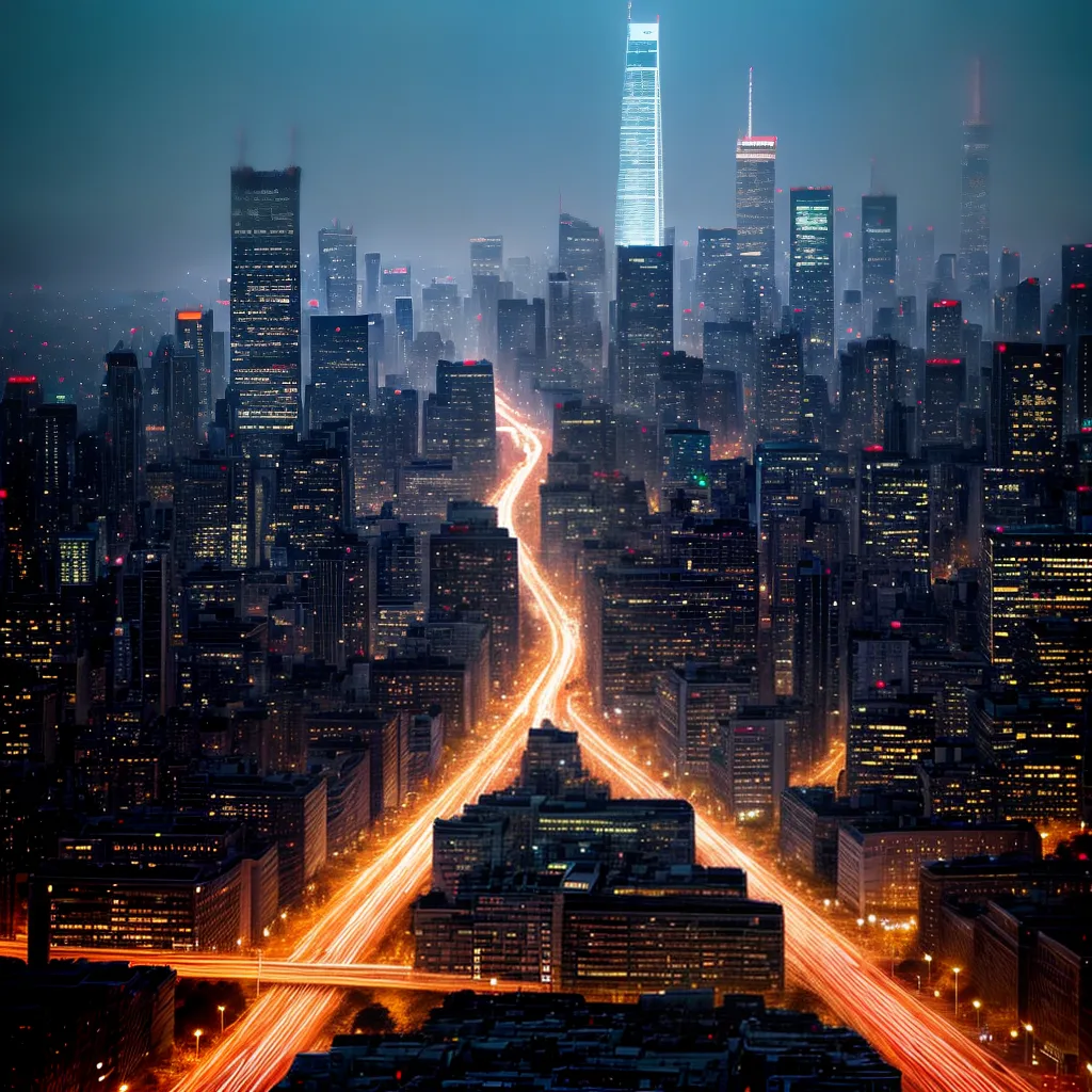 Fotos cidade noturna arranha ceus iluminados