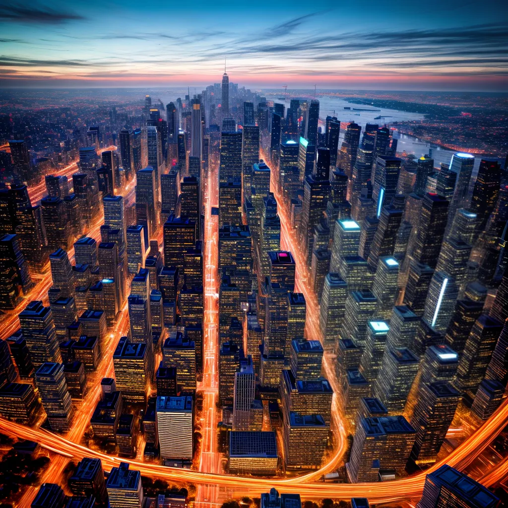 Fotos cidade vibrante por do sol arranha ceus 1
