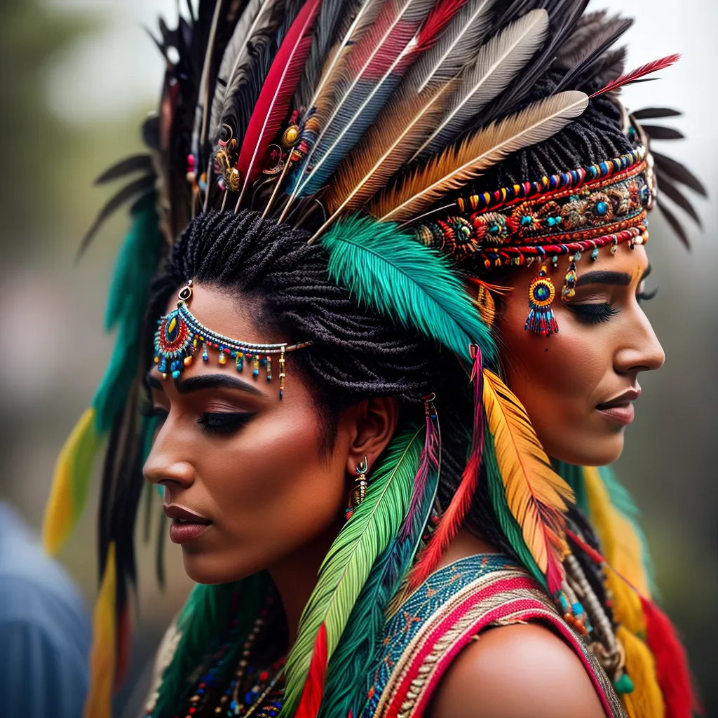 Fotos cocar indigena plumas coloridas