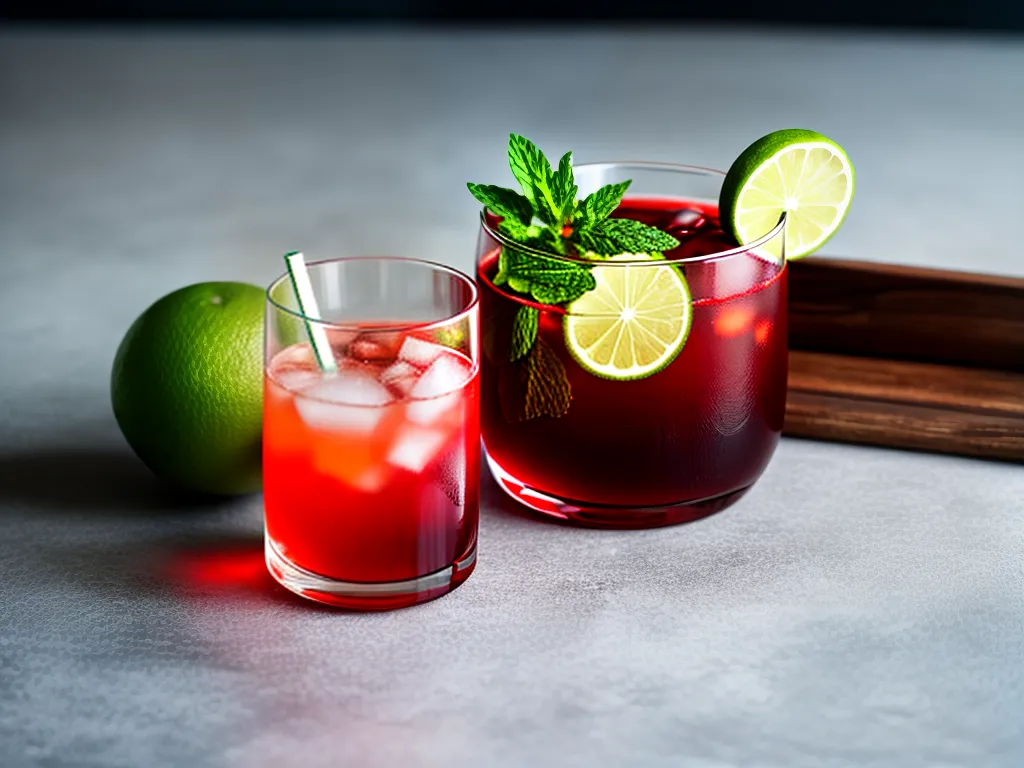 Fotos cocktail vermelho refrescante lime hortela