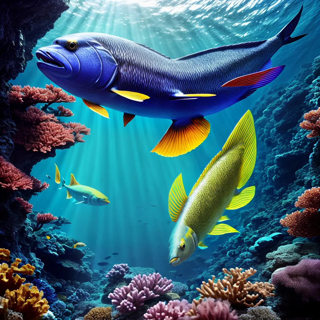 Fotos coelacanto prehistorico coral subaquatico