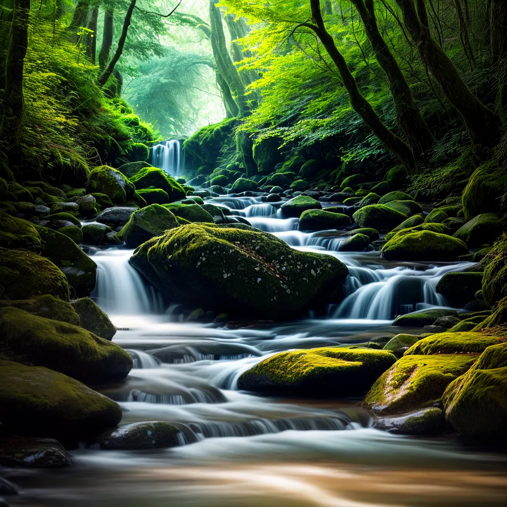 Desvende os Mistérios do Subconsciente: Significado de Sonhar com Riachos Encantadores 2 Fotos creek verdejante luz sol agua