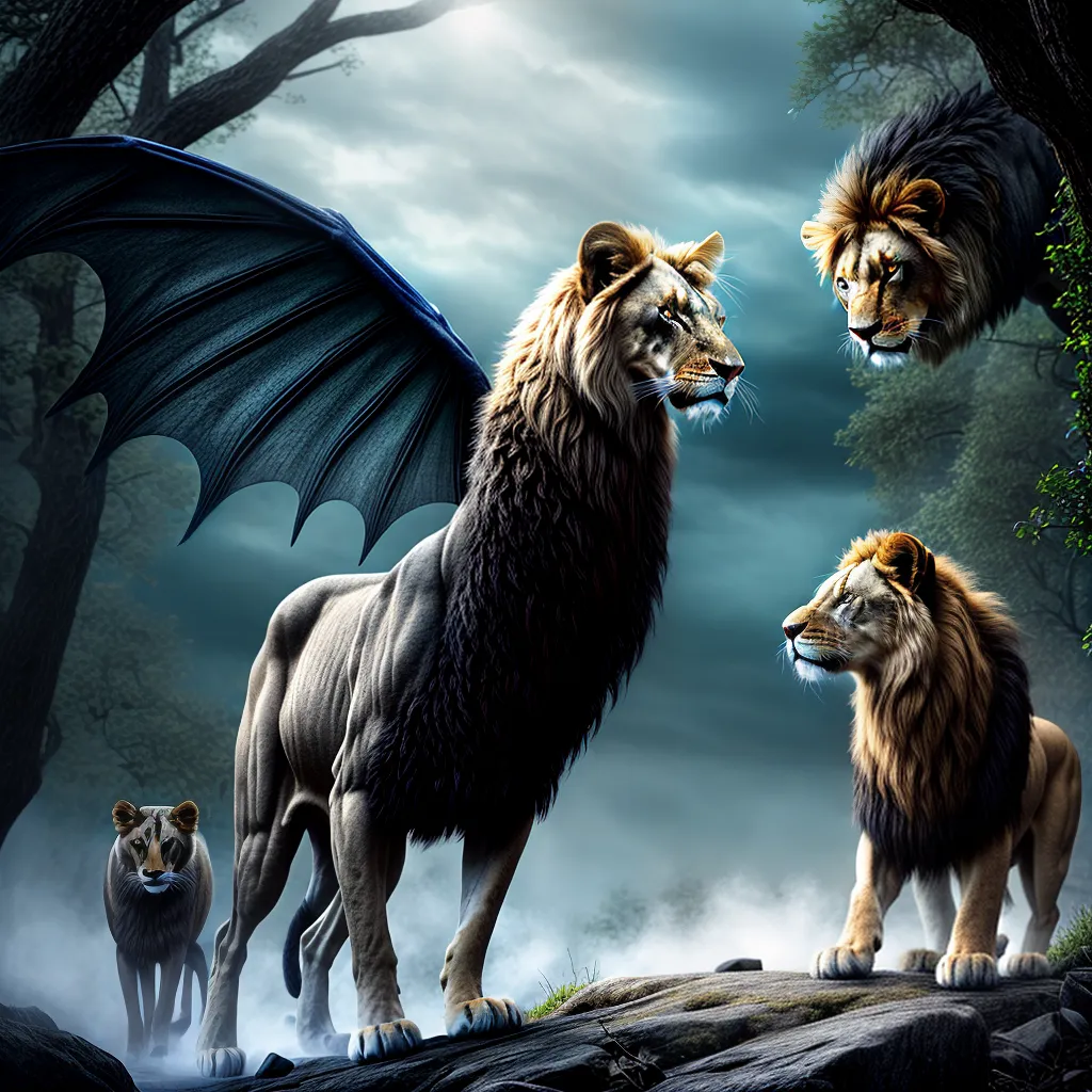 Fotos criatura majestosa leao dragao cachorros luminosos
