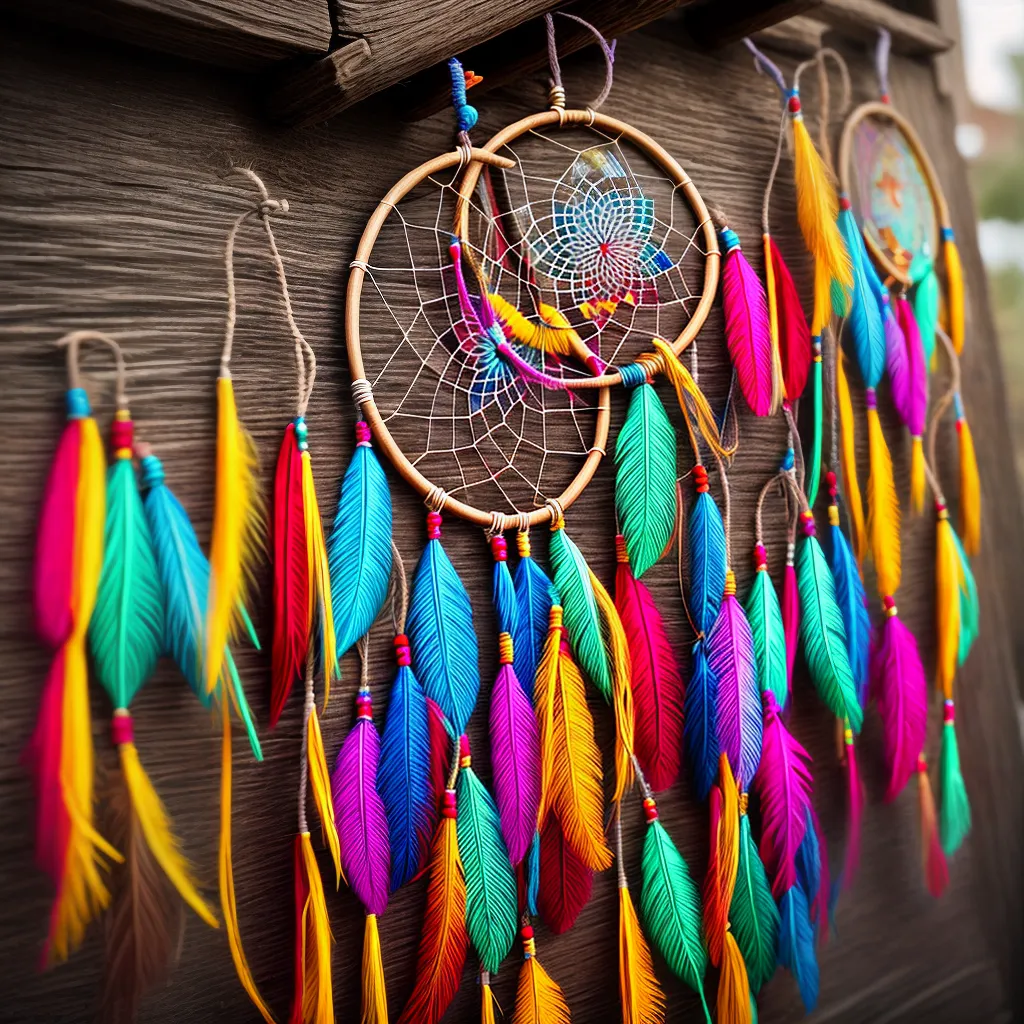 Fotos dreamcatcher colorido parede madeira