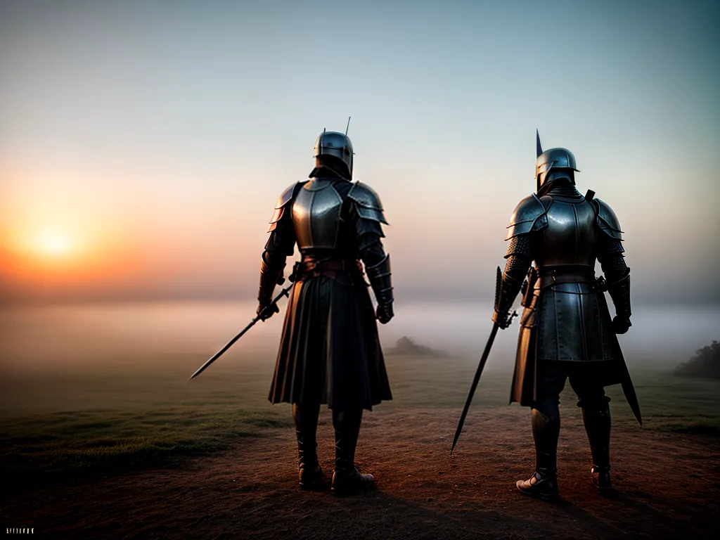 Fotos duelo medieval nevoa silhuetas