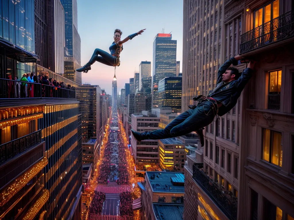 Sonhos Encantadores: Explorando as Acrobacias dos Significados 2 Fotos equilibrio acrobata cidade luzes