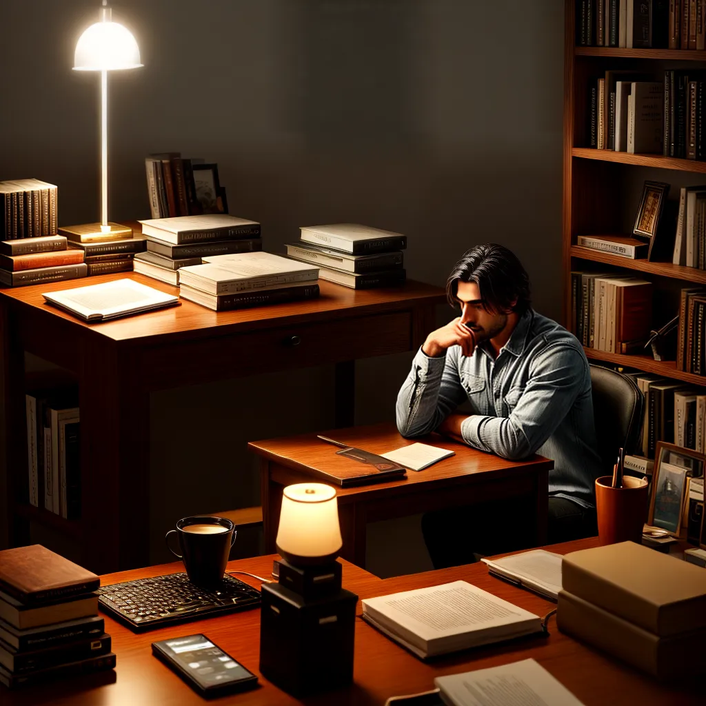 Sonhos Comerciais Nocturnos: Descubra os Significados Ocultos 5 Fotos escritorio luz fraca pensativo livros cafe
