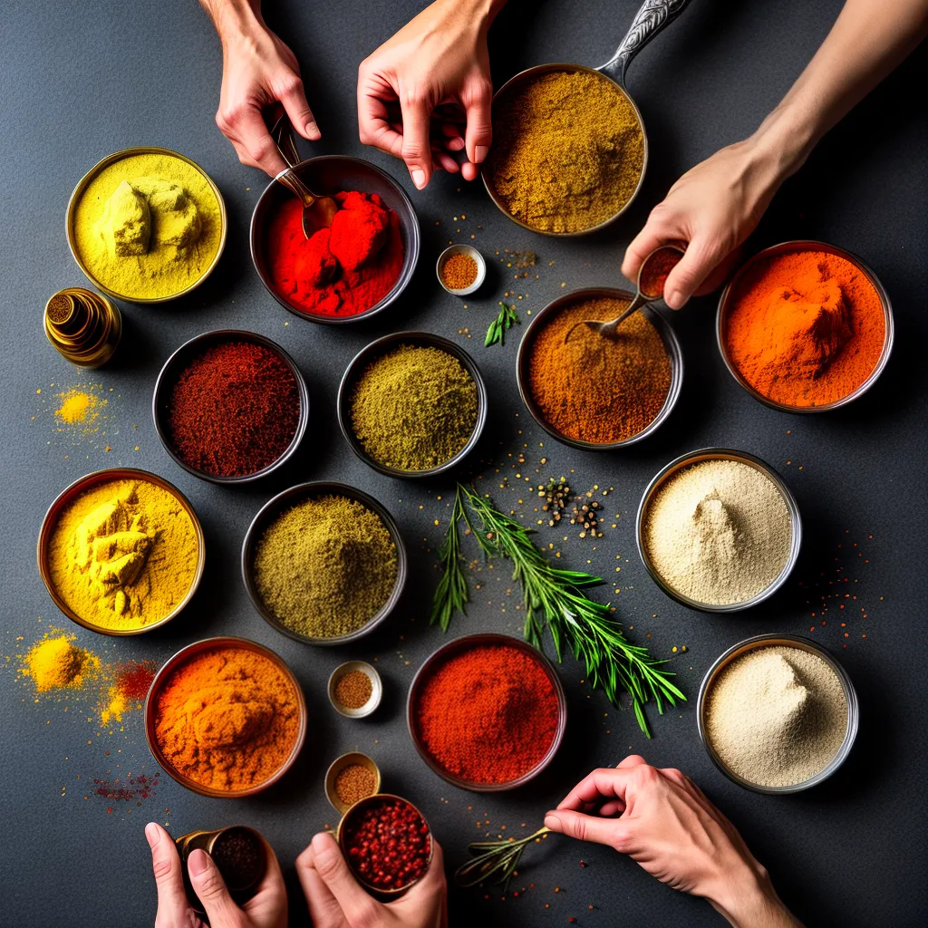 Fotos especiarias coloridas maos cozinha