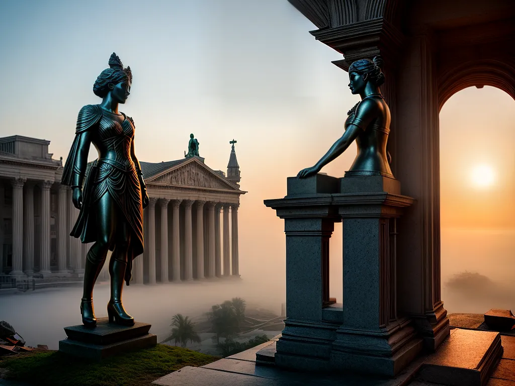 Roubo e Restauração: O Significado de Sonhar com a República 4 Fotos estatua justica restauracao ruinas