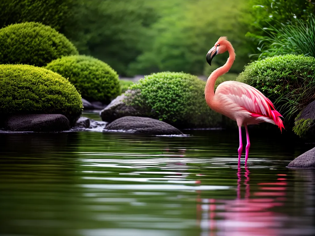 Fotos flamingo rosa lago verde sereno