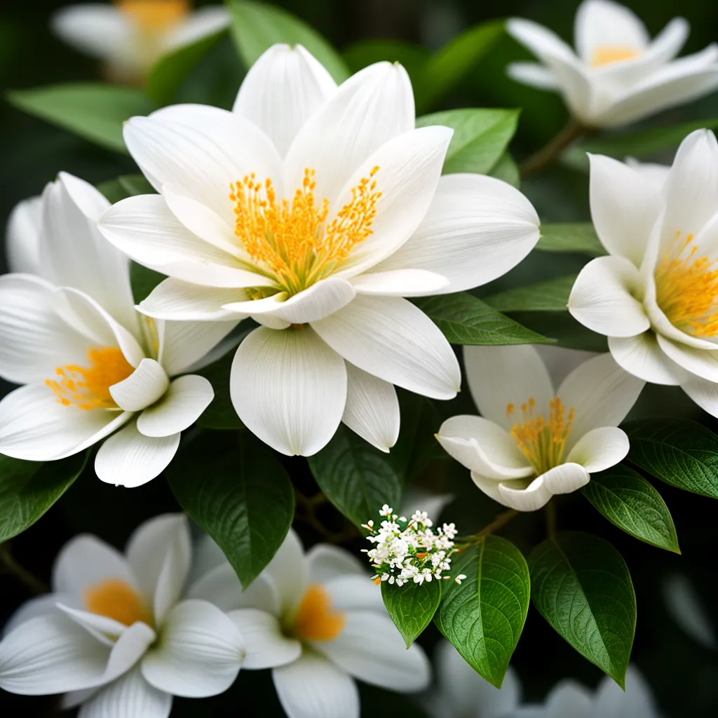 Fotos flor jasmim branco amarelo folhas verdes
